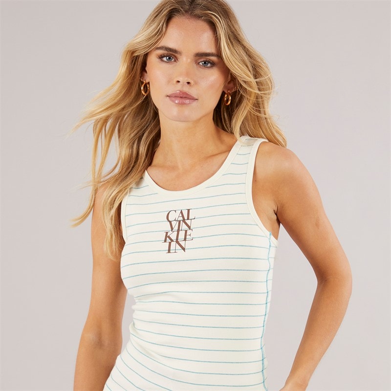 Calvin Klein Womens Cotton Vest Sweet Corn Stripe - Image 3