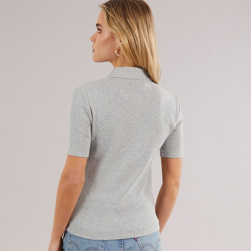 Calvin Klein Womens Rib Polo Shirt BC06 Grey Heather - Image 2