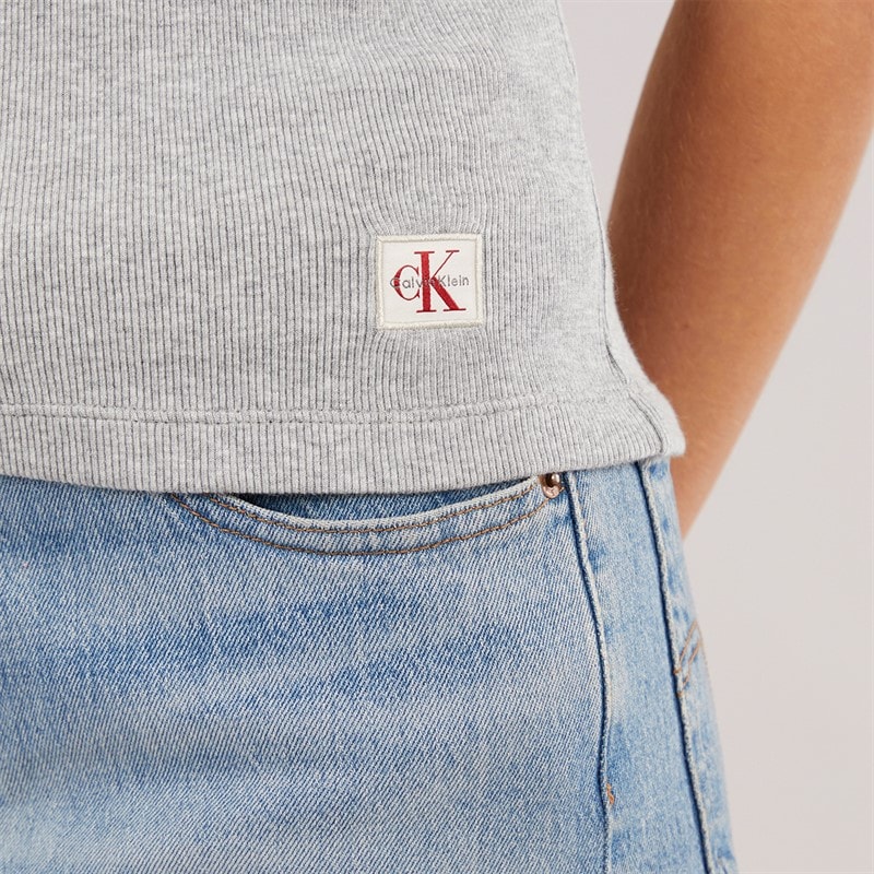 Calvin Klein Womens Rib Polo Shirt BC06 Grey Heather - Image 3
