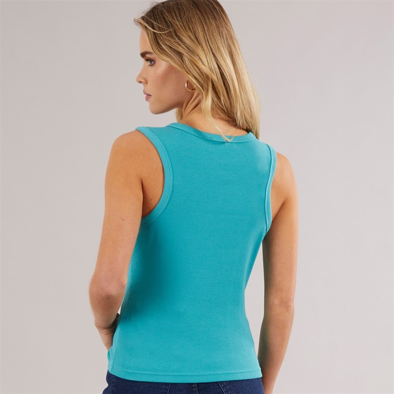 Calvin Klein Womens Woven Label Ribbed Vest Tuscan Teal - Image 2