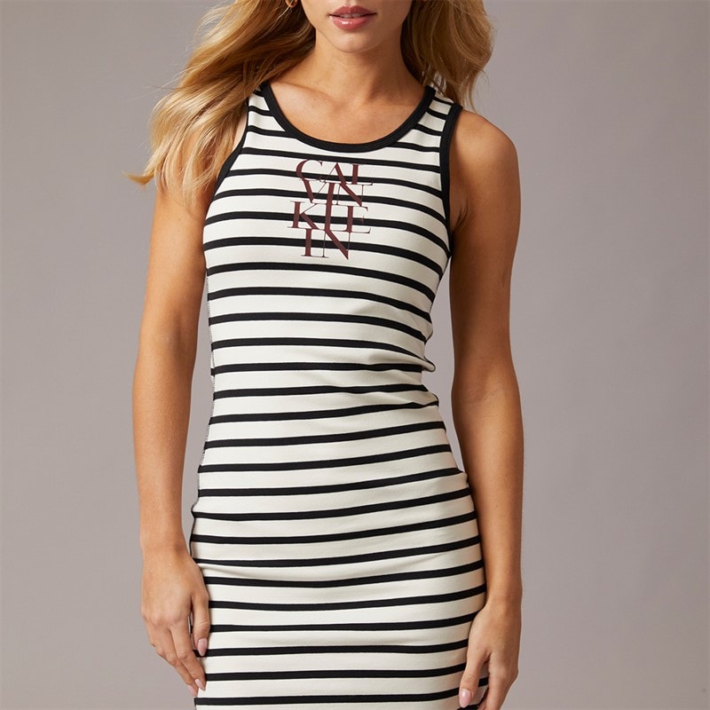 Calvin Klein Womens Cotton Stripe Dress Sweet Corn - Image 3