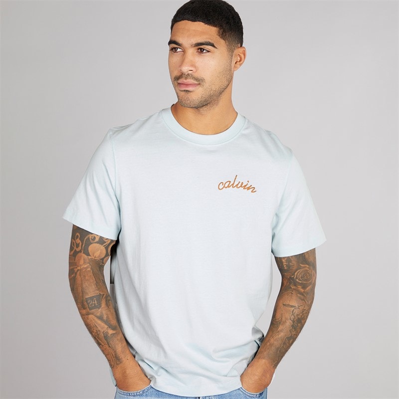 Calvin Klein Mens Chain Stitch T-Shirt Glacier Lake - Image 1