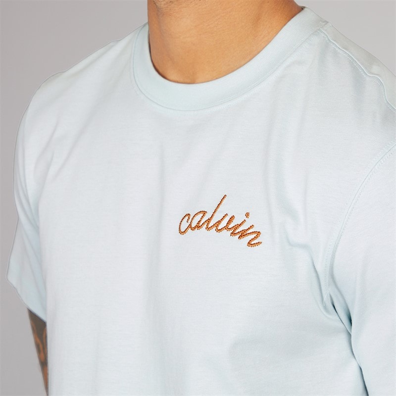 Calvin Klein Mens Chain Stitch T-Shirt Glacier Lake - Image 3