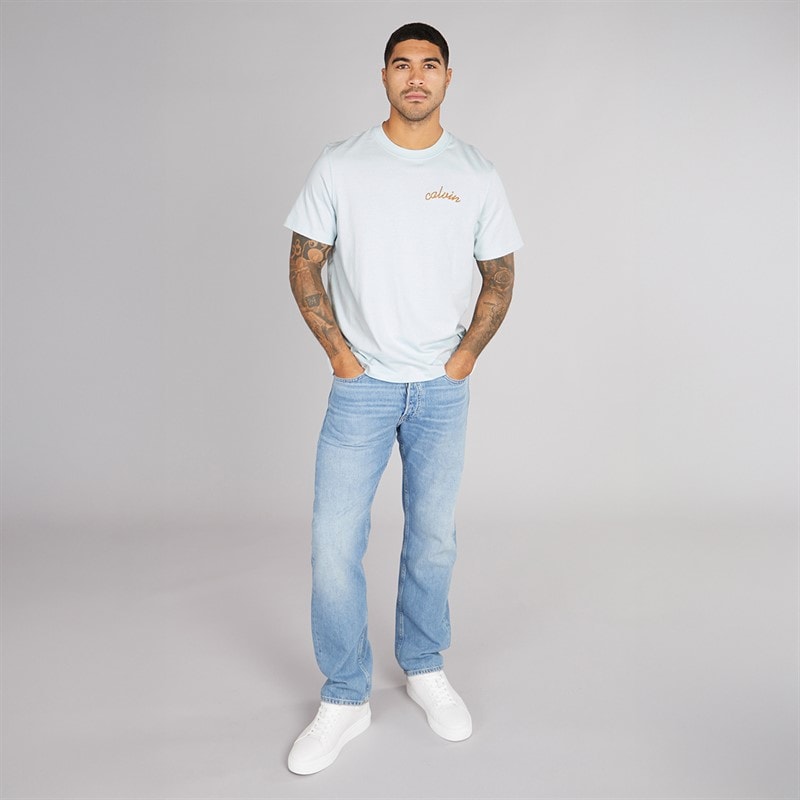Calvin Klein Mens Chain Stitch T-Shirt Glacier Lake - Image 4
