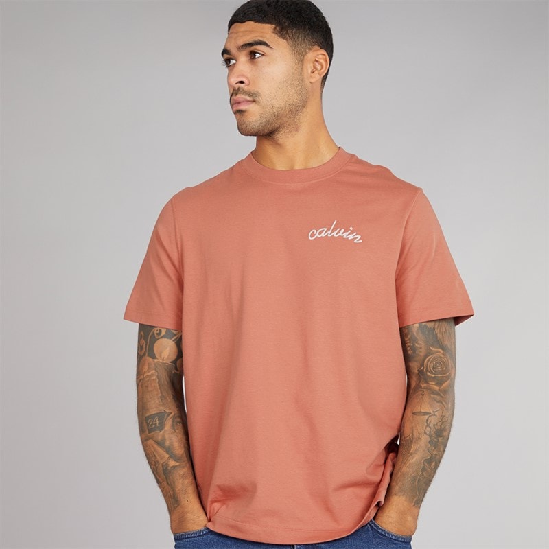 Calvin Klein Mens Chain Stitch T-Shirt Sunset Rose - Image 1