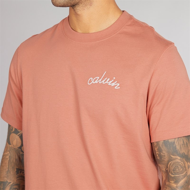 Calvin Klein Mens Chain Stitch T-Shirt Sunset Rose - Image 3