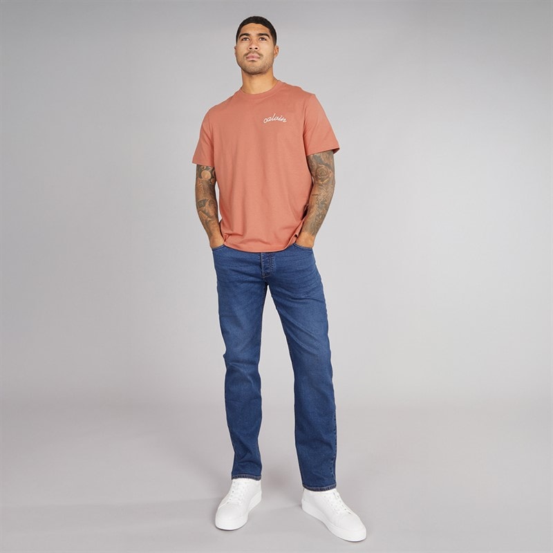 Calvin Klein Mens Chain Stitch T-Shirt Sunset Rose - Image 4