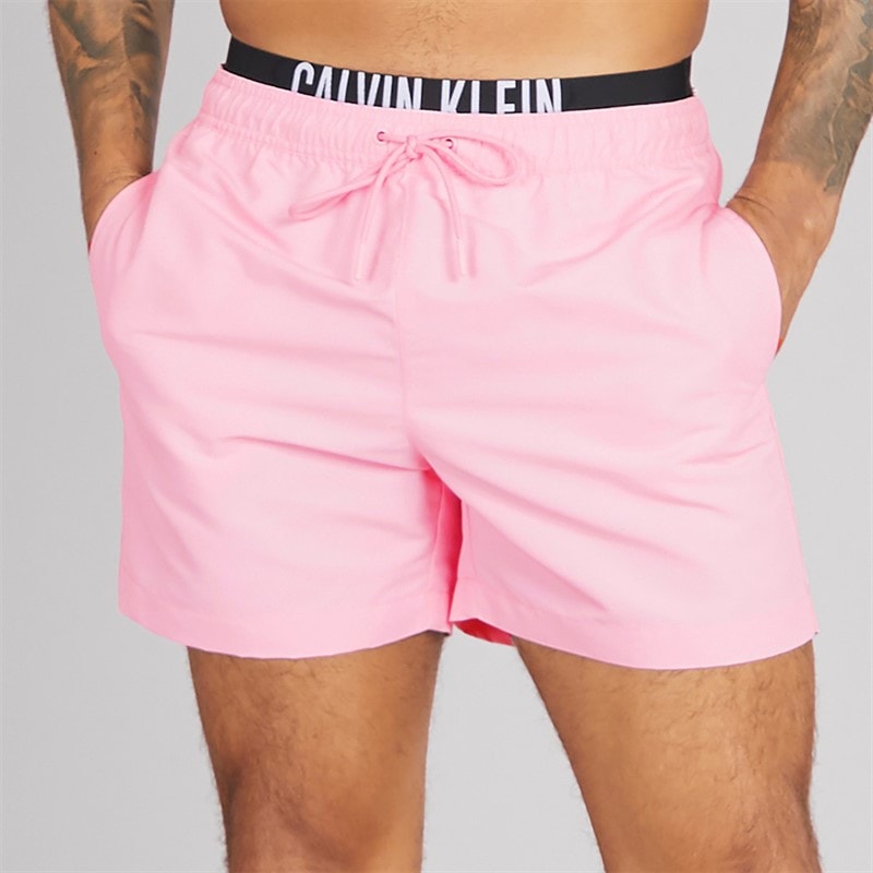 Calvin Klein Mens Double Waistband Swim Shorts Sweet Pink - Image 1