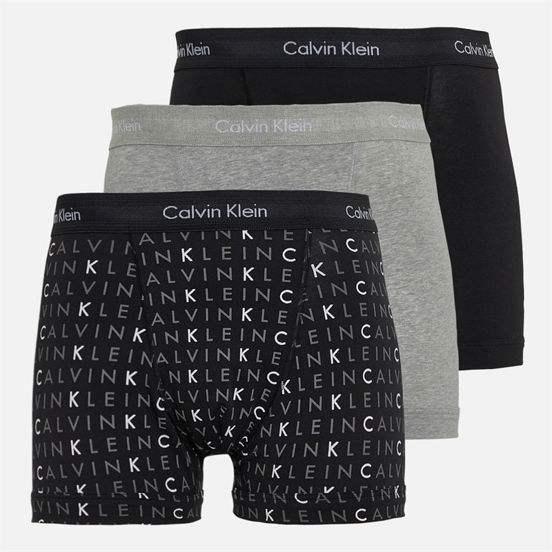 Calvin Klein Mens Cotton Stretch Three Pack Boxer Trunks Black/Grey Heather/Subdued Logo - Image 1