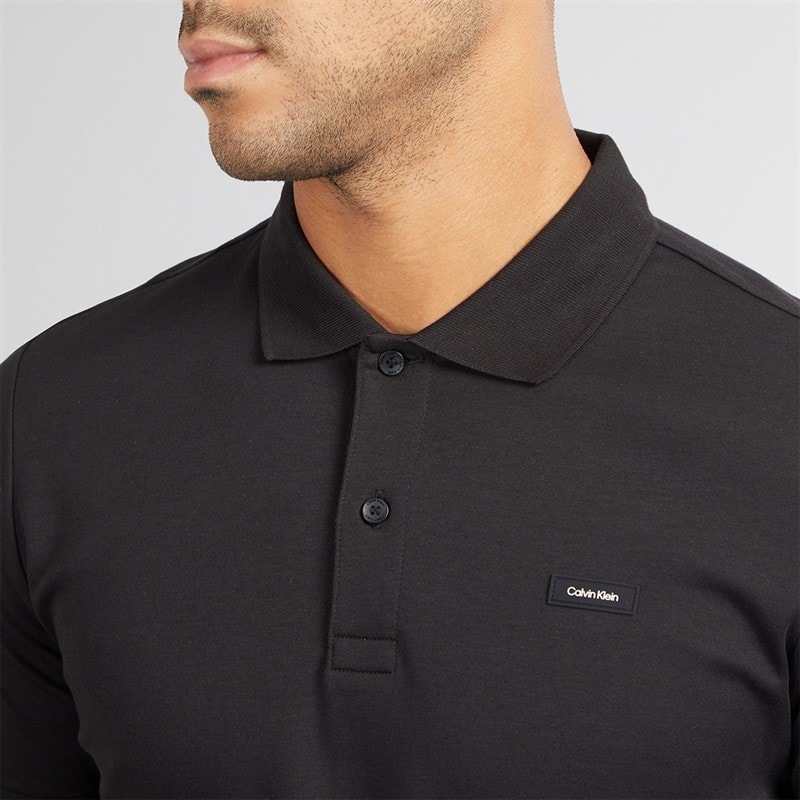 Calvin Klein Mens Smooth Cotton Slim Polo Shirt CK Black - Image 3