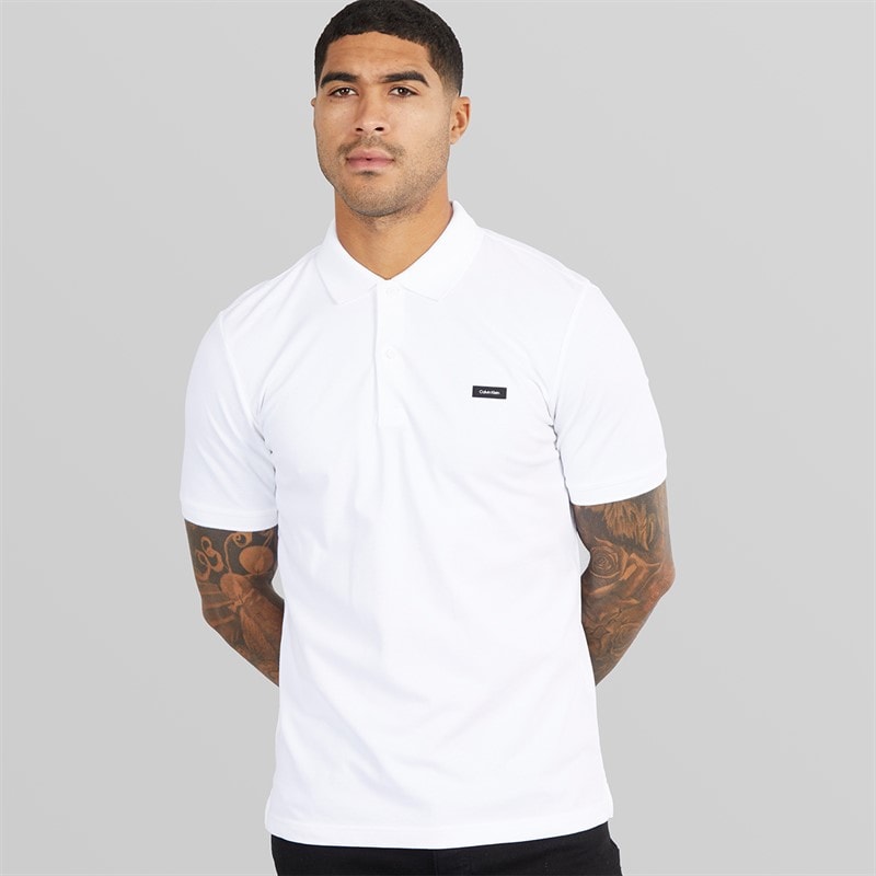 Calvin Klein Mens Stretch Pique Slim Polo Shirt Bright White - Image 1
