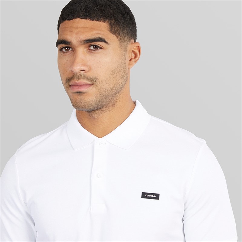 Calvin Klein Mens Stretch Pique Slim Polo Shirt Bright White - Image 3