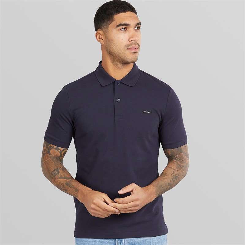 Calvin Klein Mens Stretch Pique Slim Polo Shirt Night Sky - Image 1