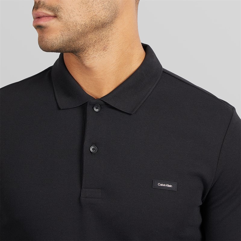 Calvin Klein Mens Stretch Pique Slim Polo Shirt CK Black - Image 3