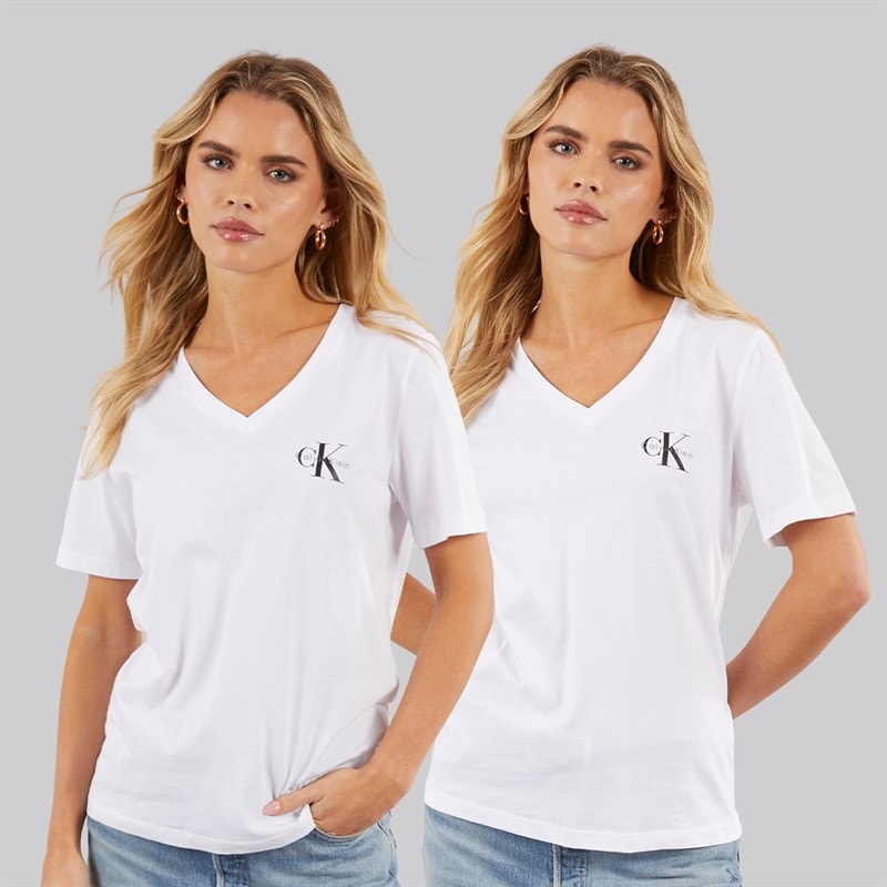 Calvin Klein Womens Logo Two Pack T-Shirts Brilliant White