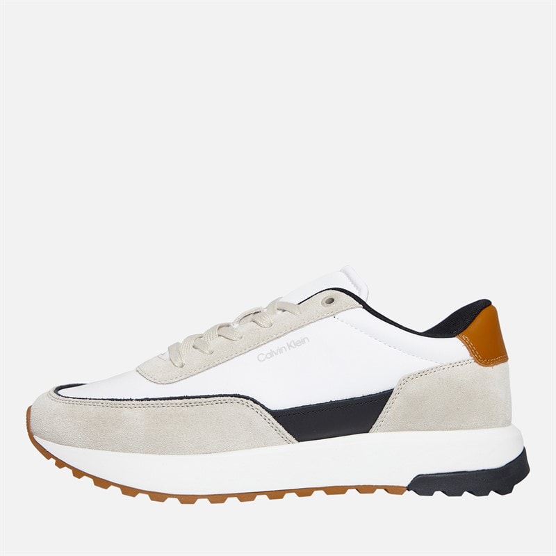 Calvin Klein Mens Colour Block Lace Up Trainers Stony Beige/White/Dried Oregano - Image 1