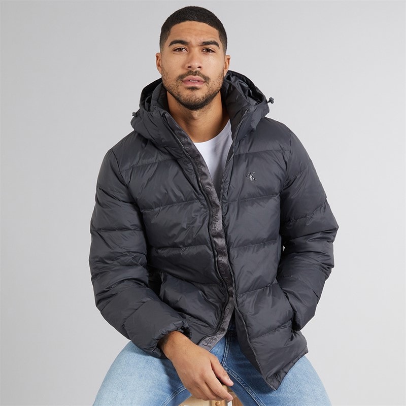Calvin Klein Mens Zip Off Hood Down Puffer Coat Asphalt