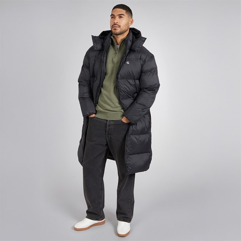 Calvin Klein Mens Long Hooded Puffer Coat Black - Image 4