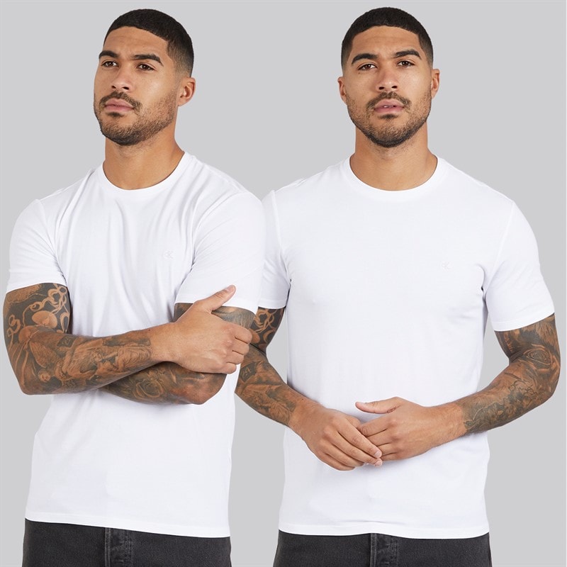 Calvin Klein Mens Two Pack Stretch Slim T-Shirts Bright White/Bright White - Image 1