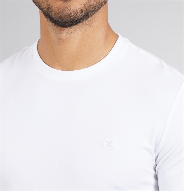 Calvin Klein Mens Two Pack Stretch Slim T-Shirts Bright White/Bright White - Image 3