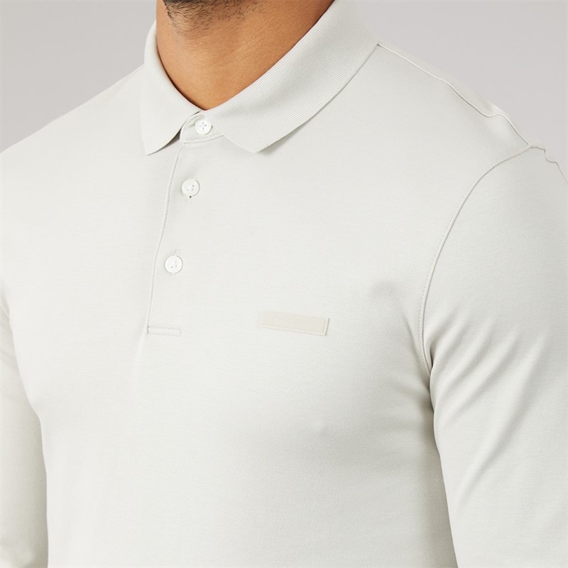 Calvin Klein Mens Long Sleeve Supima Logo Polo Shirt Moonstruck - Image 3