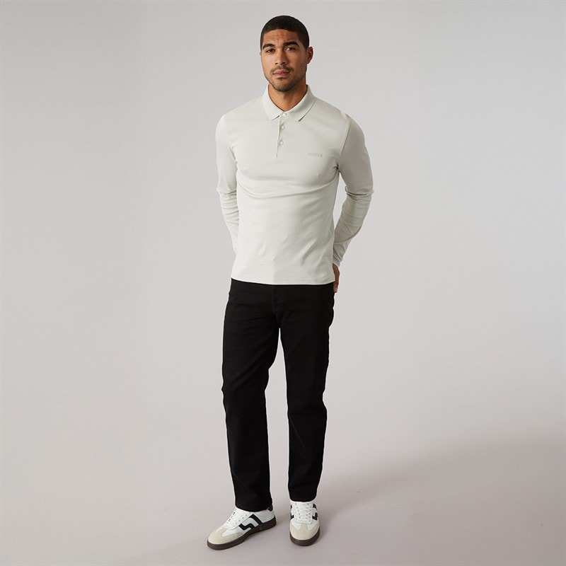 Calvin Klein Mens Long Sleeve Supima Logo Polo Shirt Moonstruck - Image 4