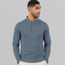 Calvin Klein Mens Long Sleeve Supima Logo Polo Shirt Dark Slate