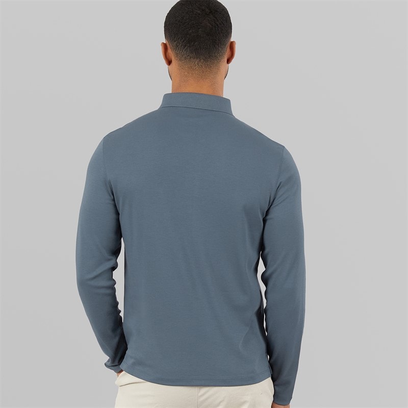 Calvin Klein Mens Long Sleeve Supima Logo Polo Shirt Dark Slate - Image 2