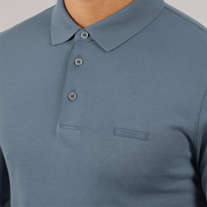 Calvin Klein Mens Long Sleeve Supima Logo Polo Shirt Dark Slate - Image 3