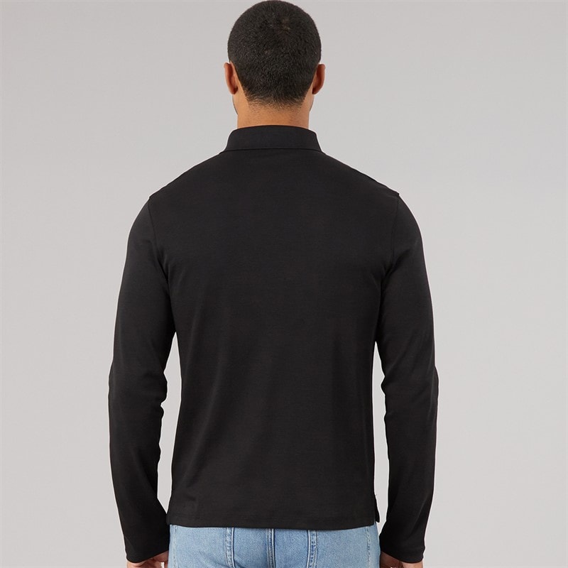 Calvin Klein Mens Long Sleeve Supima Logo Polo Shirt Black - Image 2