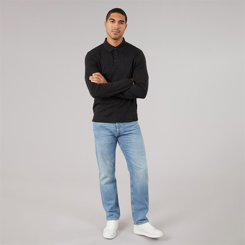 Calvin Klein Mens Long Sleeve Supima Logo Polo Shirt Black - Image 3