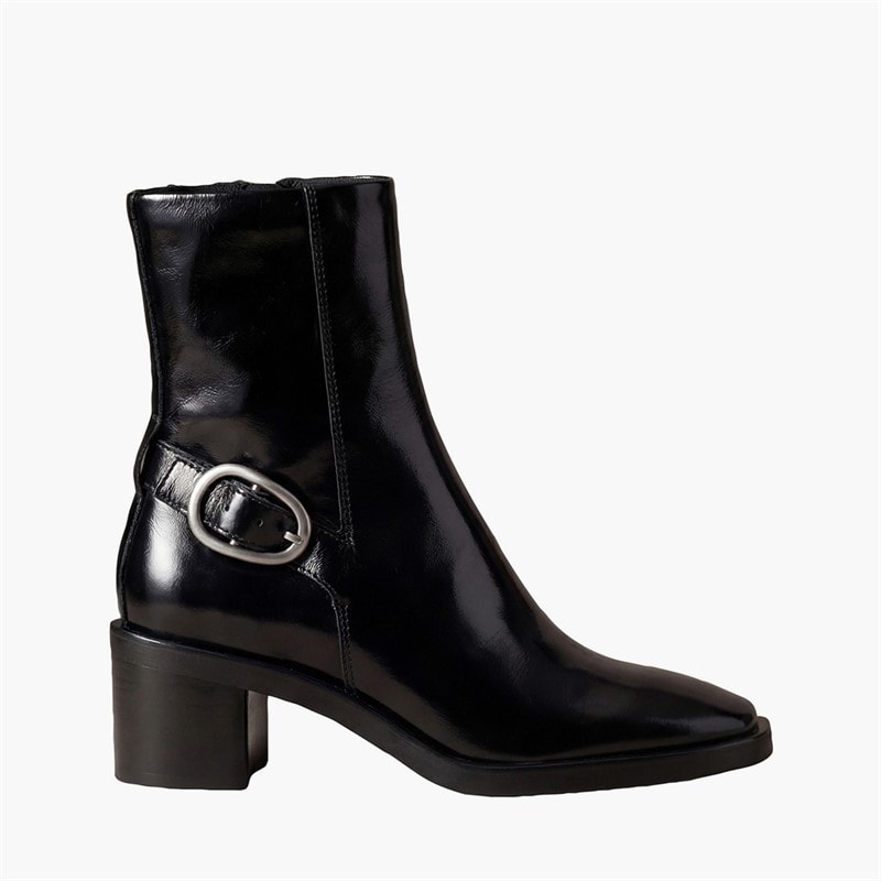 Calvin Klein Womens Block Heel Buckle Detail Boots Triple Black