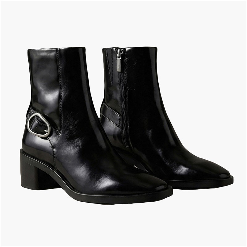 Calvin Klein Womens Block Heel Buckle Detail Boots Triple Black - Image 2
