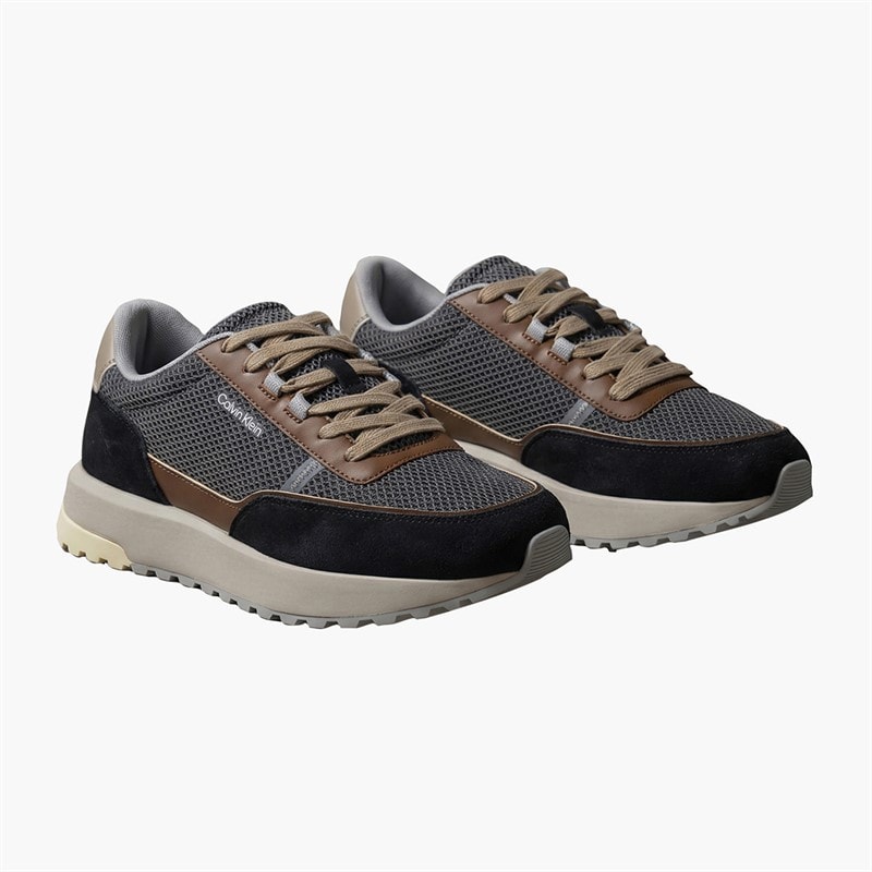 Calvin Klein Mens City Runner Lace Up Trainers Black/Iron Gate/Mid Brown - Image 2