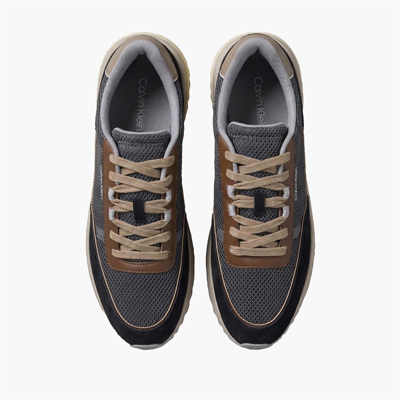 Calvin Klein Mens City Runner Lace Up Trainers Black/Iron Gate/Mid Brown - Image 4