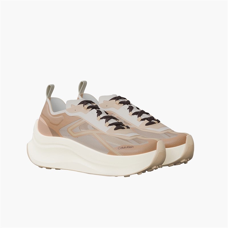 Calvin Klein Womens Chunky Runner Lace Up Trainers Light Cashew/Spanish Villa/Nomad - Image 2