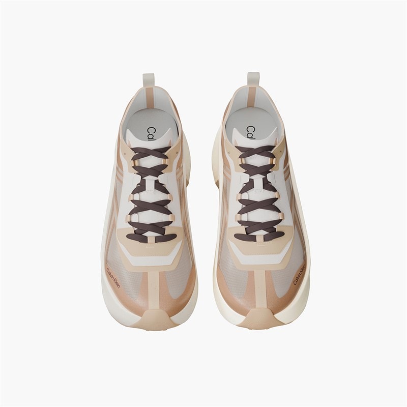 Calvin Klein Womens Chunky Runner Lace Up Trainers Light Cashew/Spanish Villa/Nomad - Image 4
