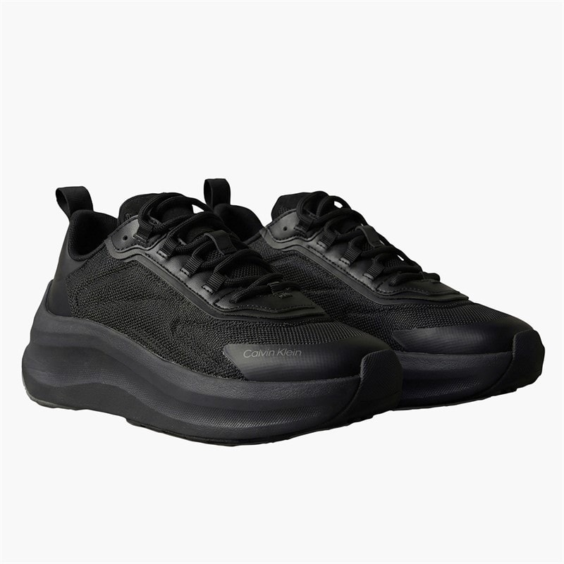 Calvin Klein Womens Chunky Runner Lace Up Trainers Triple Black - Image 2