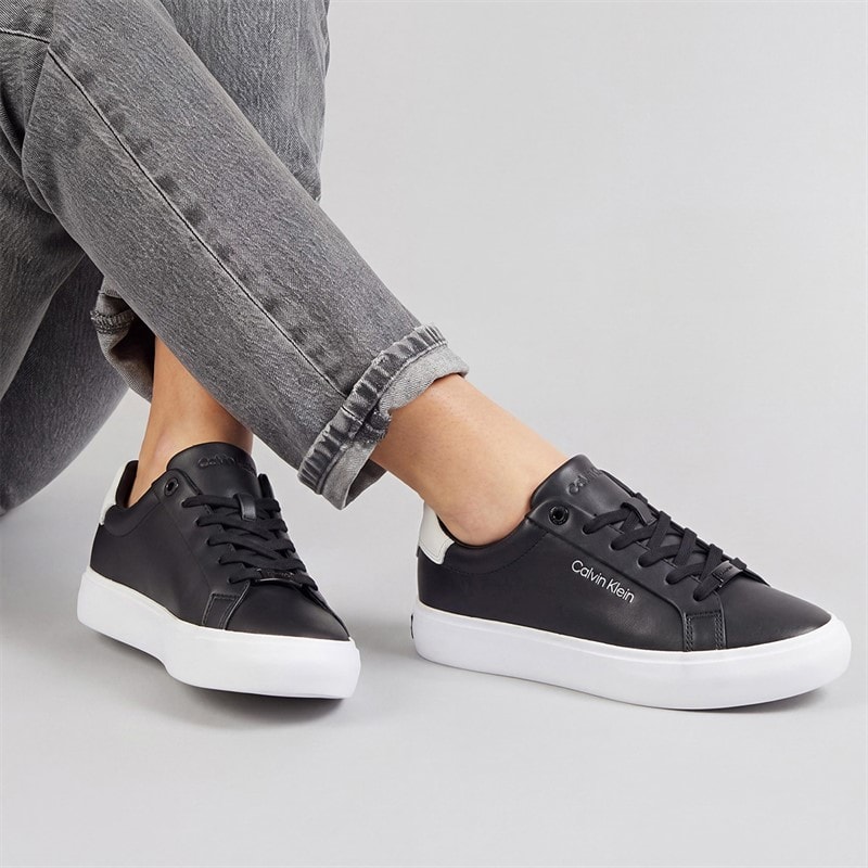 Calvin Klein Womens Leather Lace Up Trainers Black/White