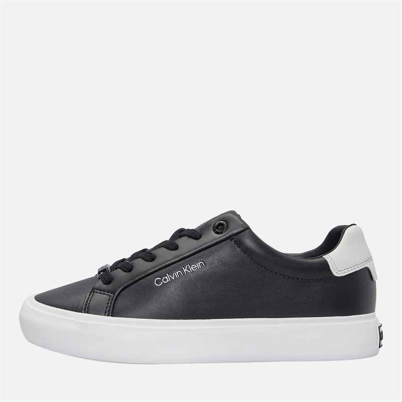 Calvin Klein Womens Leather Lace Up Trainers Black/White - Image 2