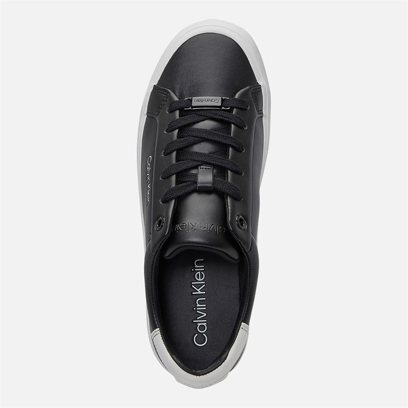 Calvin Klein Womens Leather Lace Up Trainers Black/White - Image 5