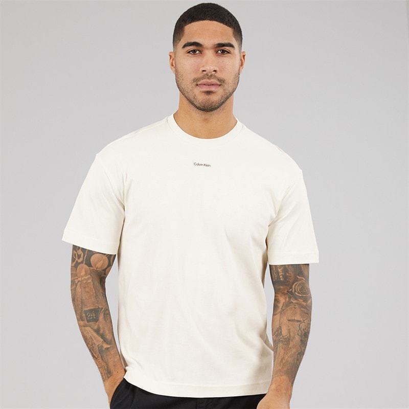Calvin Klein Mens Nano Logo Interlock T-Shirt Tofu - Image 1