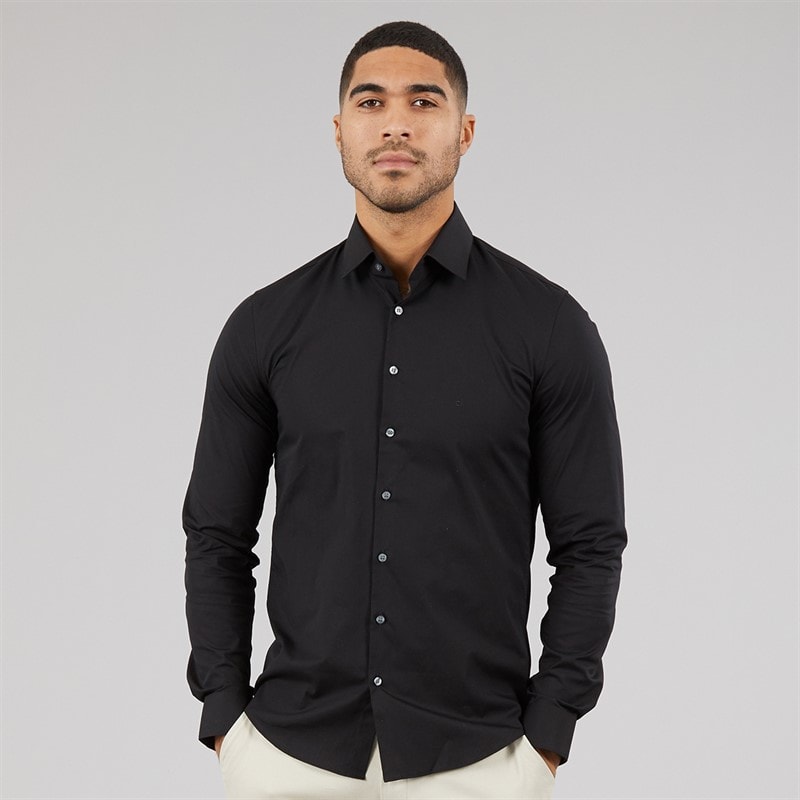 Calvin Klein Mens Poplin Stretch Slim Shirt Black - Image 1