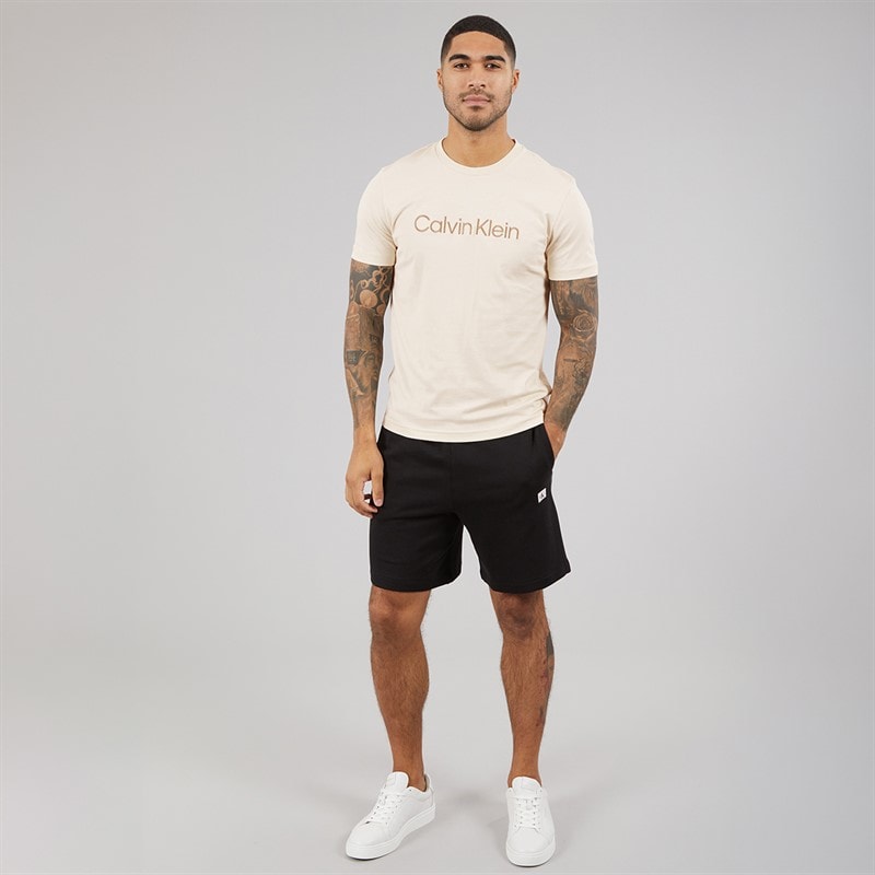 Calvin Klein Mens Textured Embroidery T-Shirt Oatmeal - Image 3