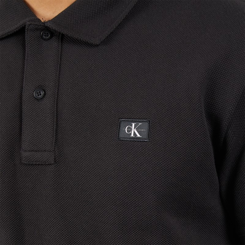 Calvin Klein Mens Woven Label Polo Shirt Ck Black - Image 3