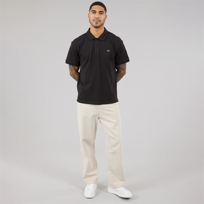 Calvin Klein Mens Woven Label Polo Shirt Ck Black - Image 4