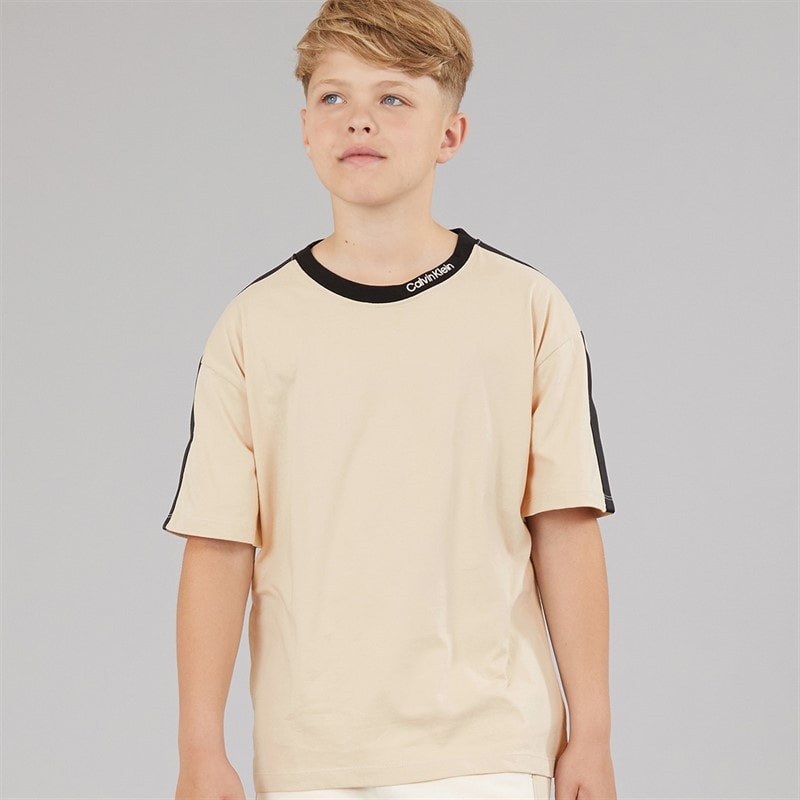 Calvin Klein Boys Embro Tape T-Shirt Oyster Gray
