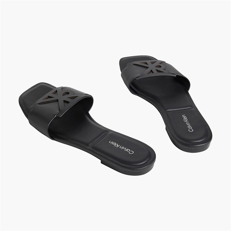 Calvin Klein Womens Provence Leather Square Toe Flat Sandals Triple Black - Image 4