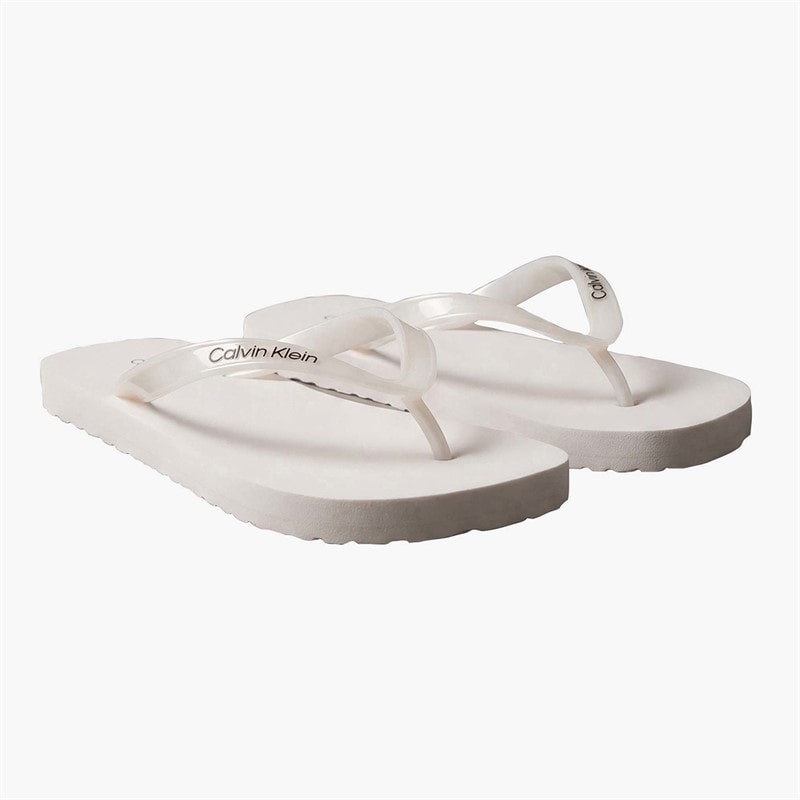 Calvin Klein Womens Arwa Metallic Pearlised Flip Flops Bright White - Image 2