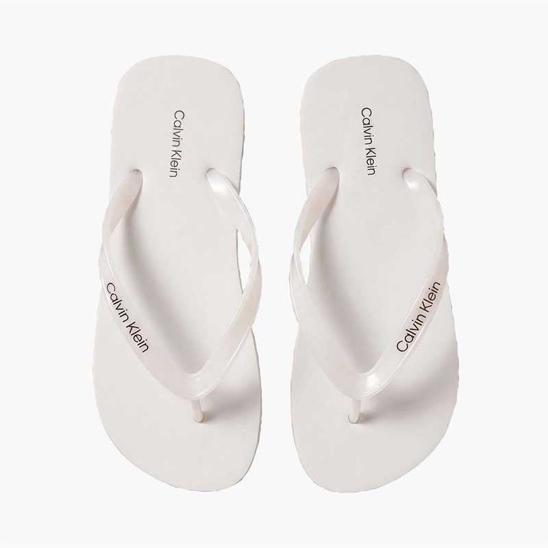 Calvin Klein Womens Arwa Metallic Pearlised Flip Flops Bright White - Image 3